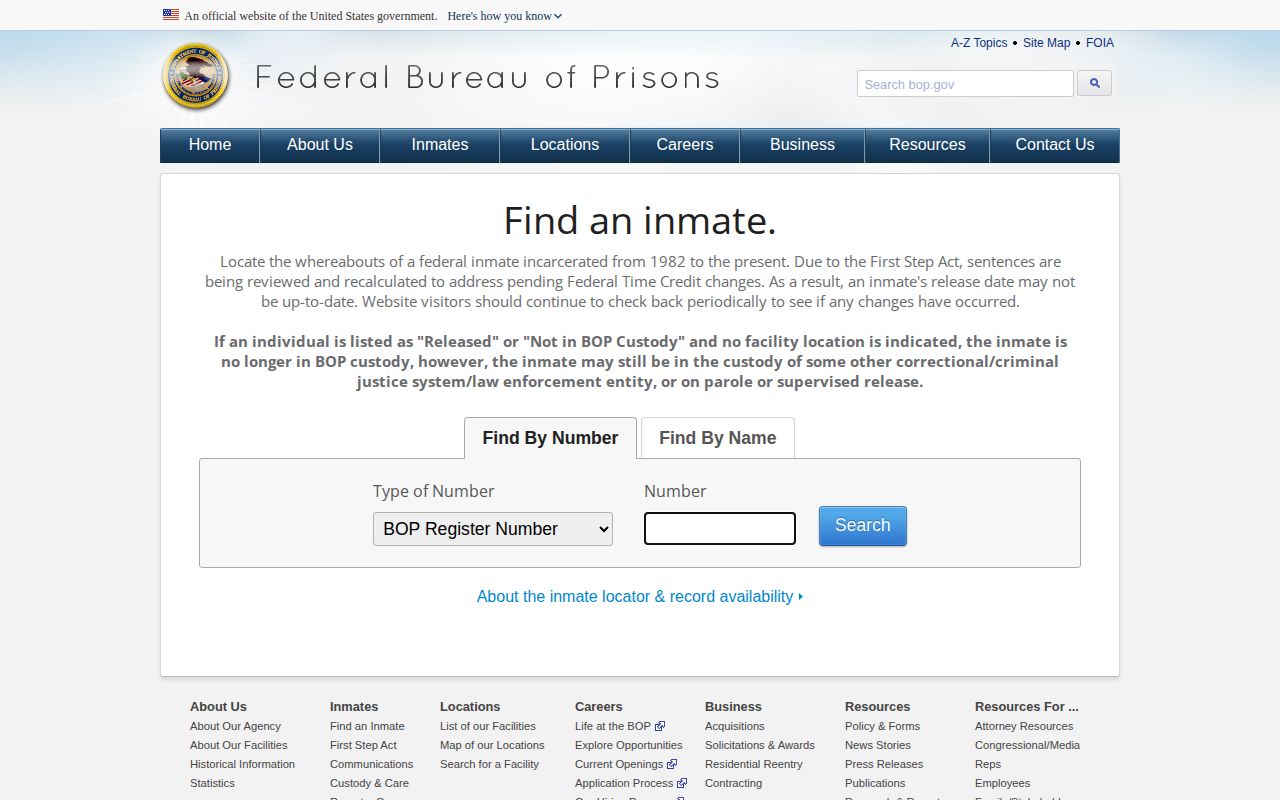 Emery County federal custody record locator source