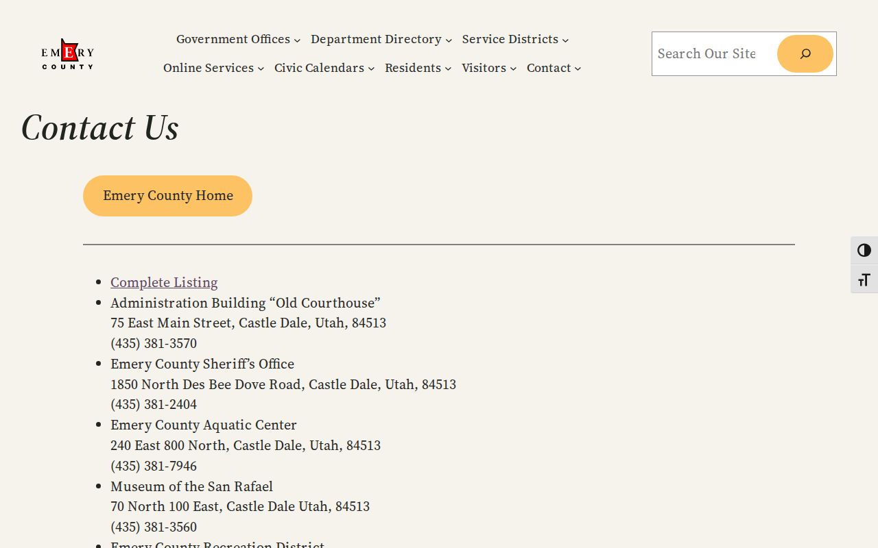 Emery County booking-record contact source