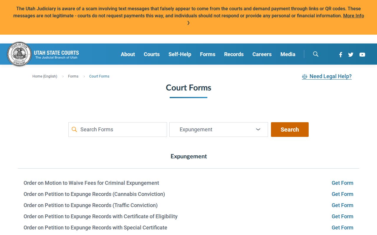 Utah expungement forms for Emery County booking records